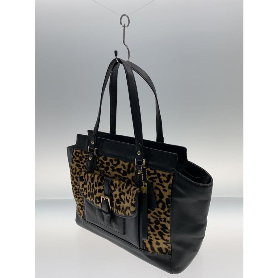 COACH◇レザーキャリーオール/ハラコ/レオパード/トートバッグ/レザー