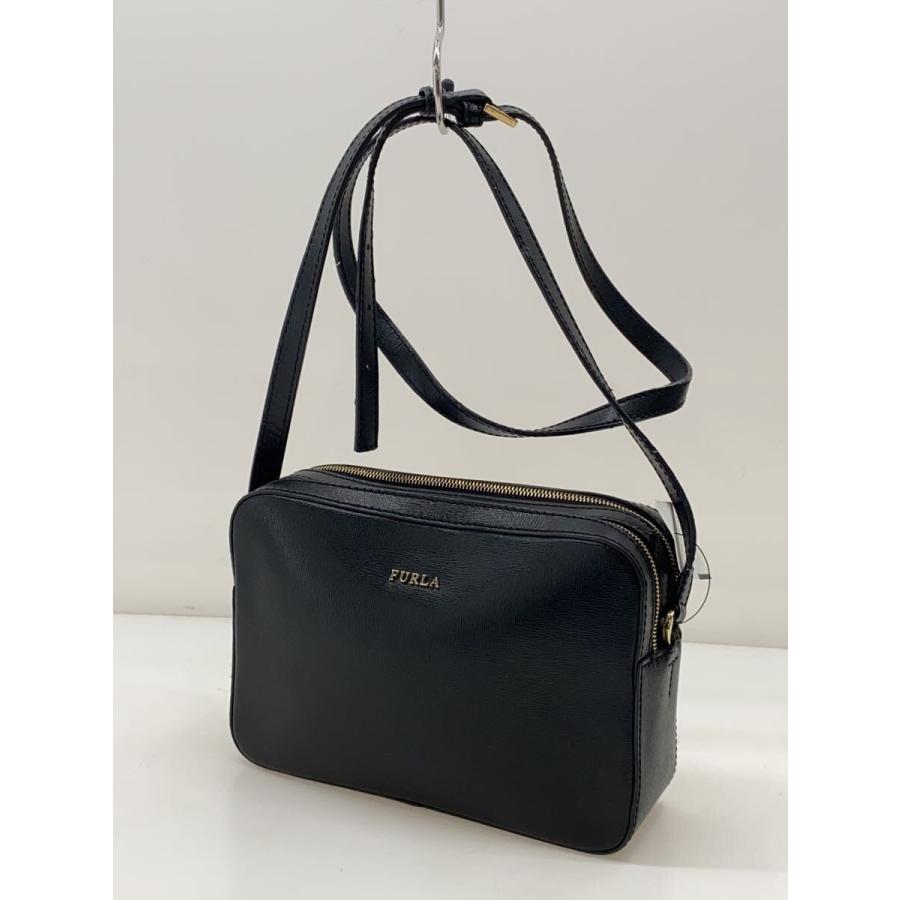 FURLA◇スクエアバッグ/ショルダーバッグ/レザー/ブラック/黒/無地