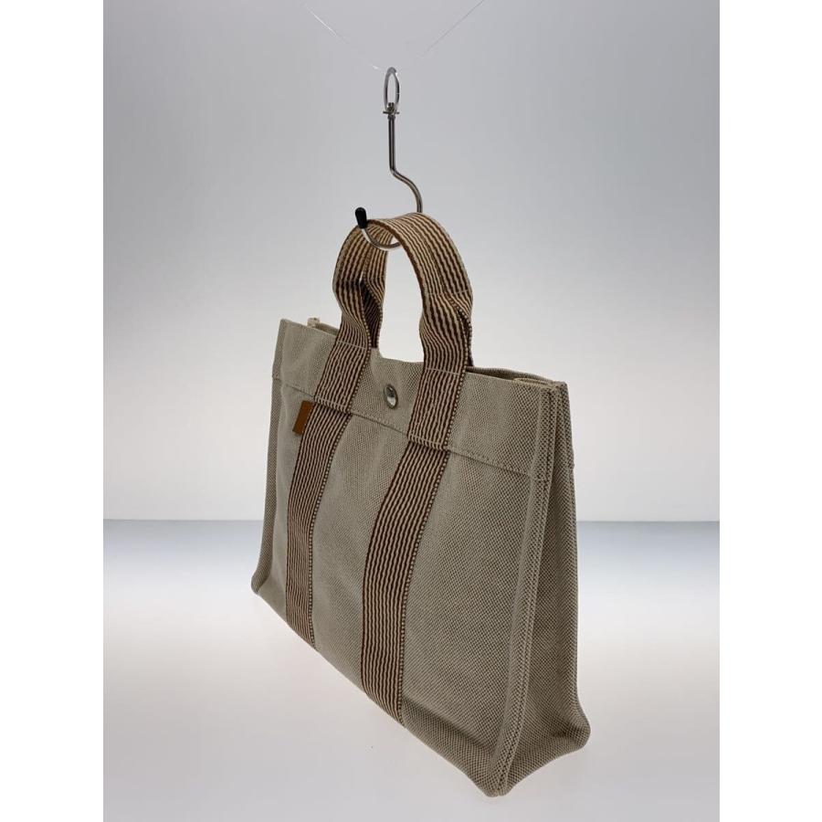 HERMES◇ニューフールトゥPM/トートバッグ/キャンバス/BEG/無地