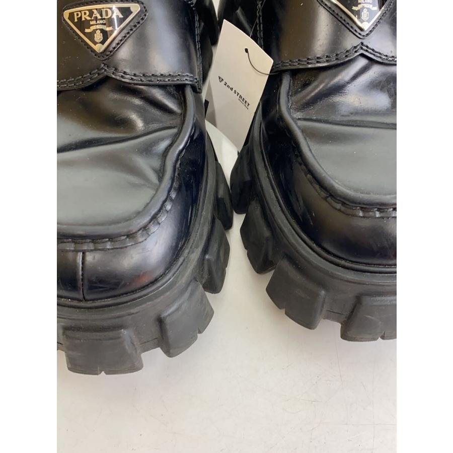 PRADA◇モノリス/ブラッシュドレザーローファー/厚底/US8.5/BLK/レザー