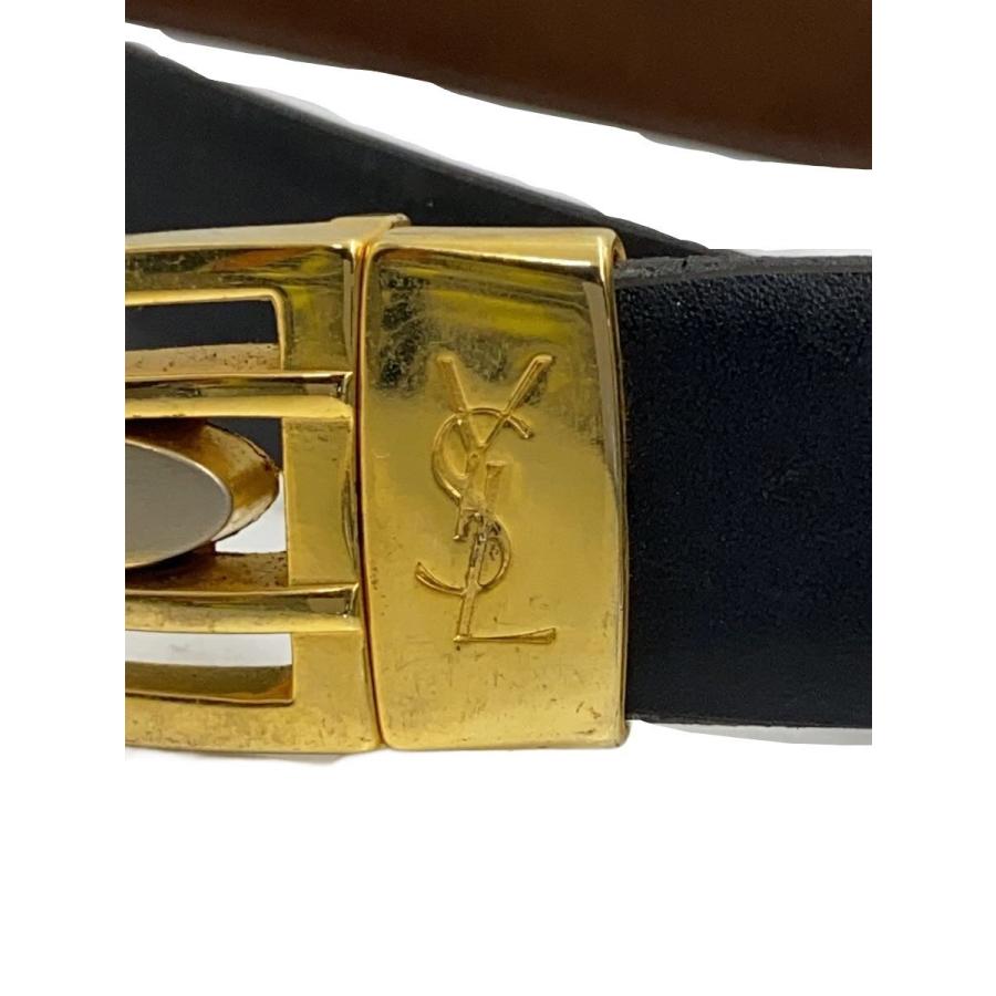 YVES SAINT LAURENT◇ゴールドバックル/ベルト/レザー/BRW/メンズ
