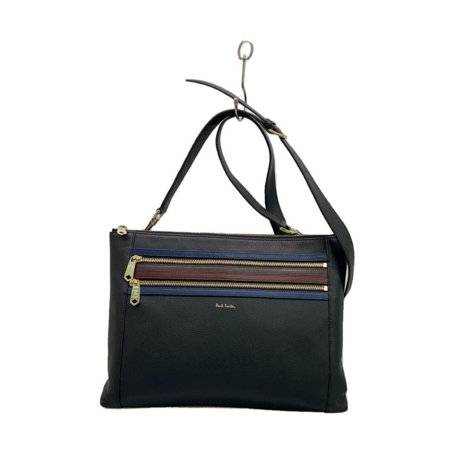 Paul Smith◇2way/マルチカラーライン/ショルダーバッグ/レザー/BLK