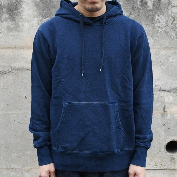 メンズ レディース インディゴ スウェット プルオーバー パーカー