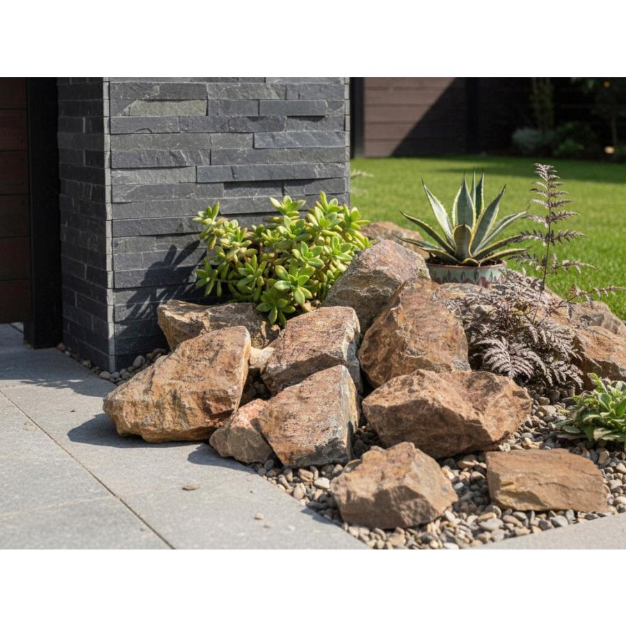 庭石 ロックガーデン 石 割栗石 大 ブラウン 茶色 ガーデニング石