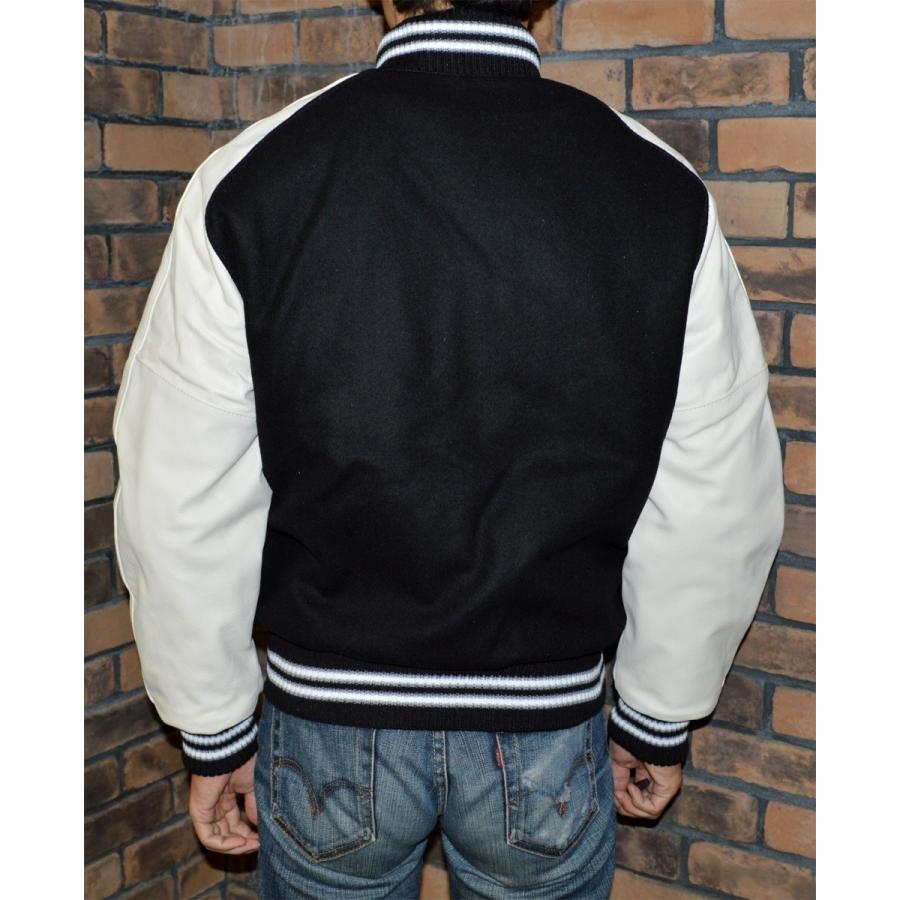 ロッククリーク ブラック/ホワイト 無地 スタジャン ラグラン袖