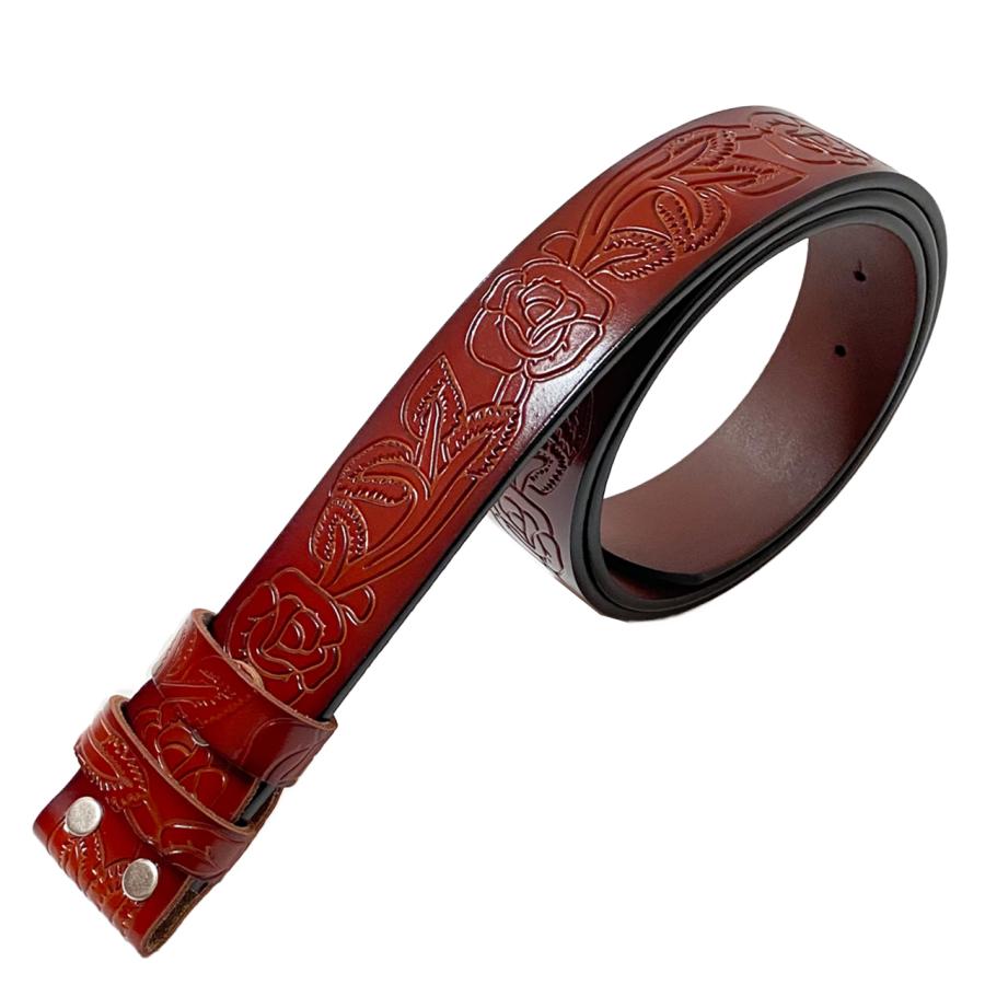ベルト 牛革ベルト 本革 花柄 エンボス加工 バックル用 交換用