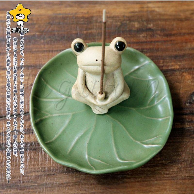 香皿 香立て お香立て カエル かわいい 和風 動物 デザイン 蓮の葉 灰