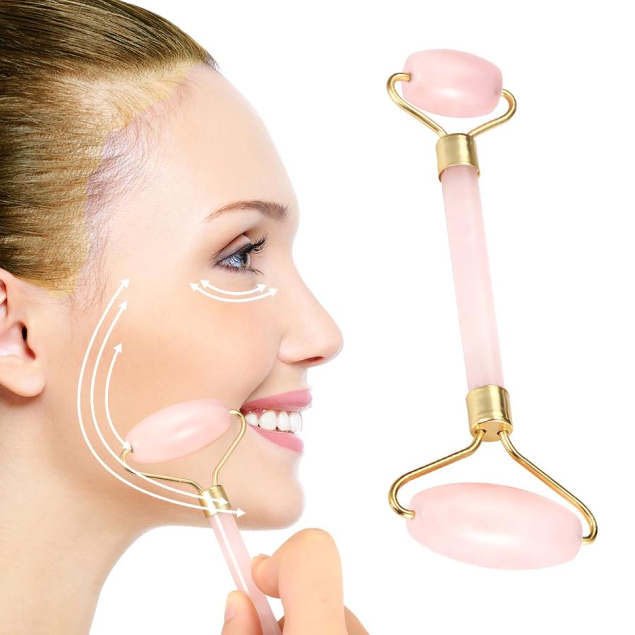 天然石 ローズクォーツ フェイスローラー ローズ ダブルヘッド