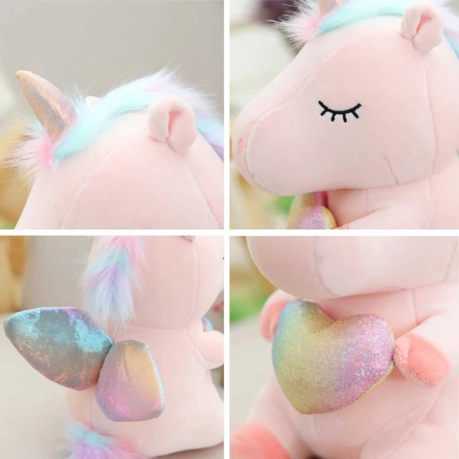 ハートが可愛い！レインボーユニコーンぬいぐるみ ゆめかわ ふわふわ