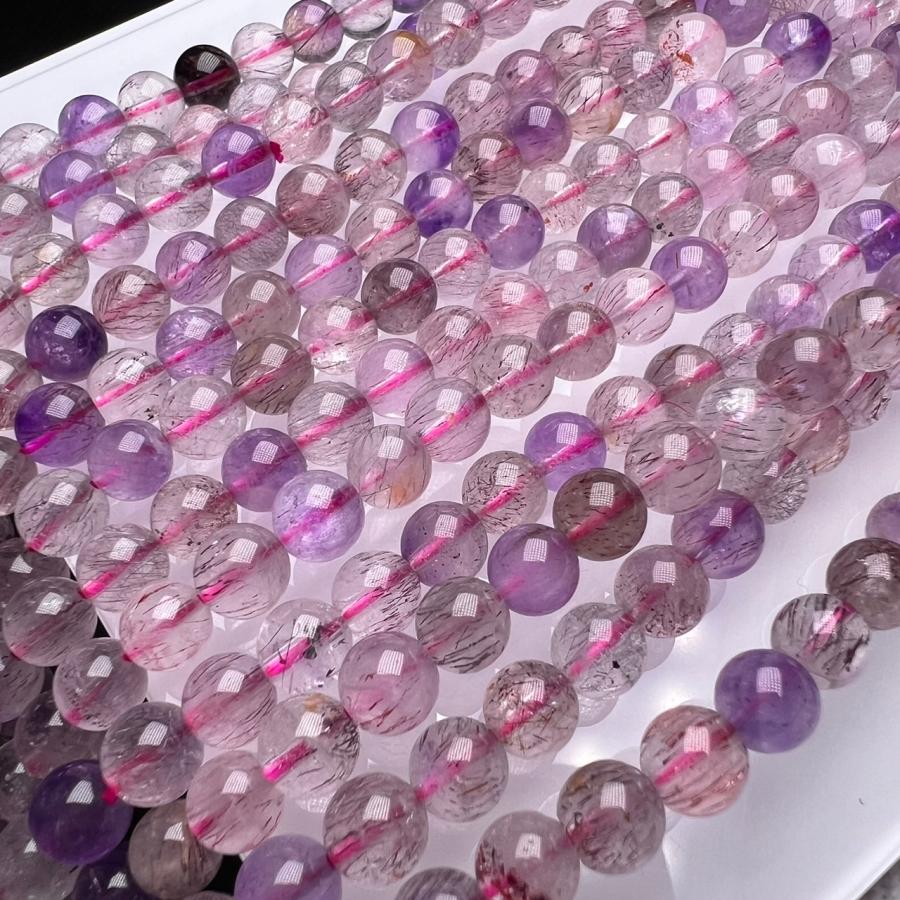 高品質 アメジスト スーパーセブン 4.5mm 3本巻きブレスレット 長連