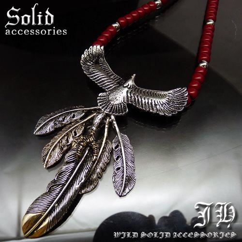 n1004 新作 アンティーク調 フェザー羽根ネックレス イーグル メンズ