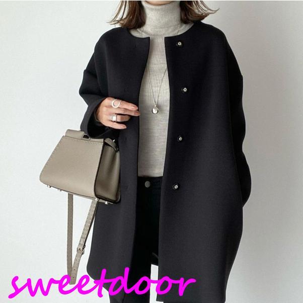 コート ロングコート ノーカラー ピーコート Pコート レディース