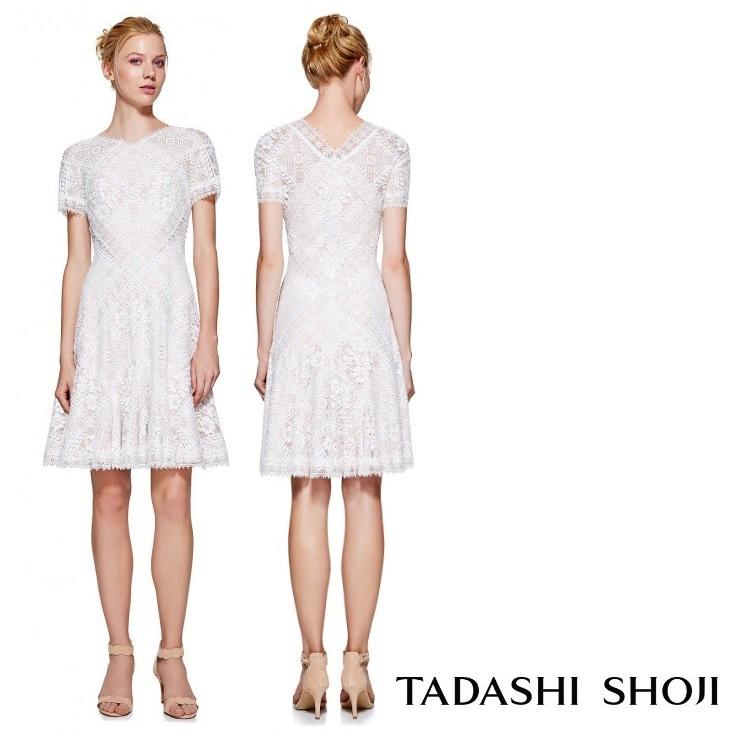 タダシ ショージ TADASHI SHOJI 白レース 半袖 フレアー ワンピース