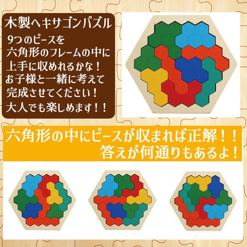 知育玩具 木製パズル ヘキサゴン パズル 全9ピース (対象年齢 3歳