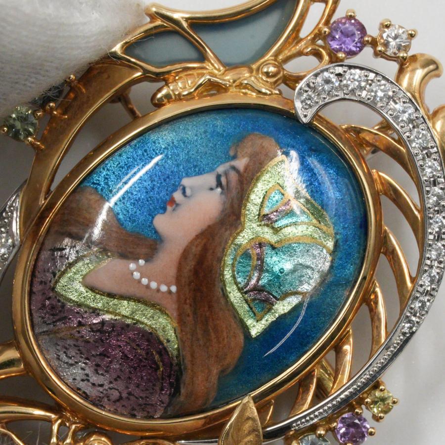 梶光夫 MITSUO KAJI ペンダントブローチ エマーユジュエリー K18/Pt