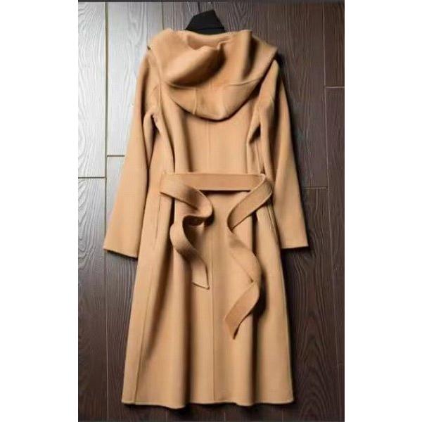 上品ロングコート フード付き ウール リバーコート ダブルフェイス