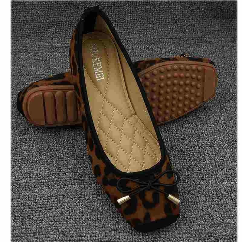 フラットシューズ パンプス リボン 豹柄 バンビ レオパード アニマル