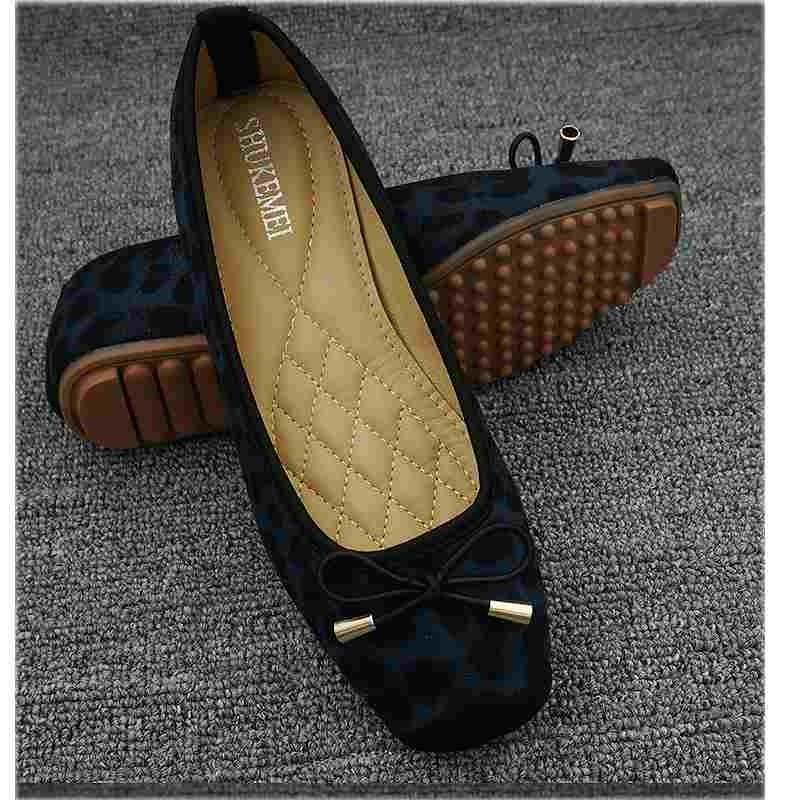 フラットシューズ パンプス リボン 豹柄 バンビ レオパード アニマル