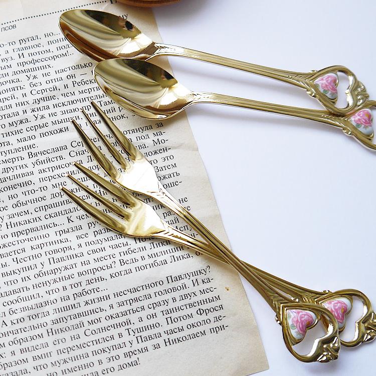 カトラリー2本セット スプーン フォーク ケーキ キューピッド ローズ