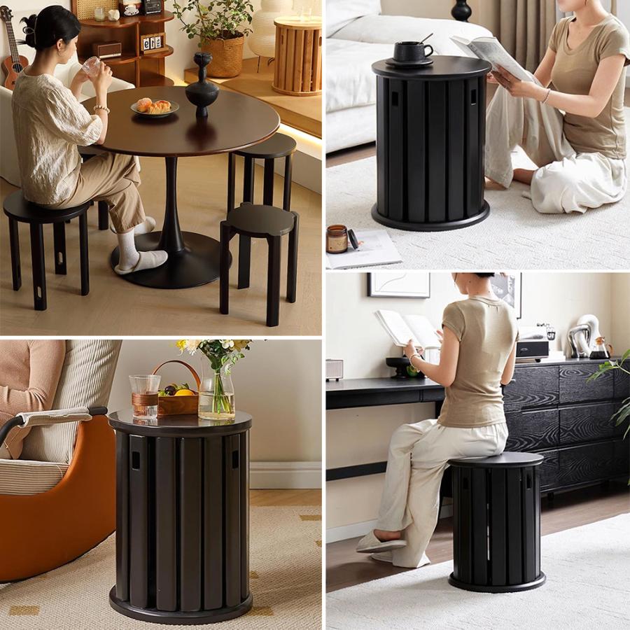 天然木 サイドテーブル スツール 4脚 セット 完成品 スタッキング