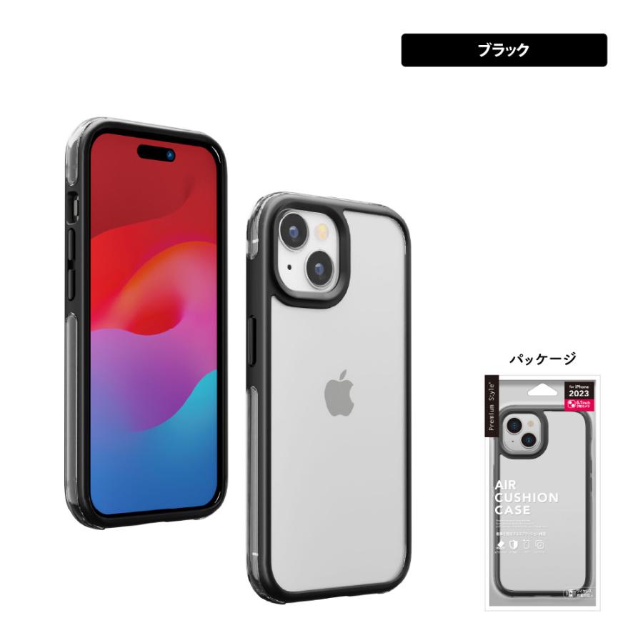 Premium Style iPhone15 ケース カバー ブラック 黒 クリア 透明