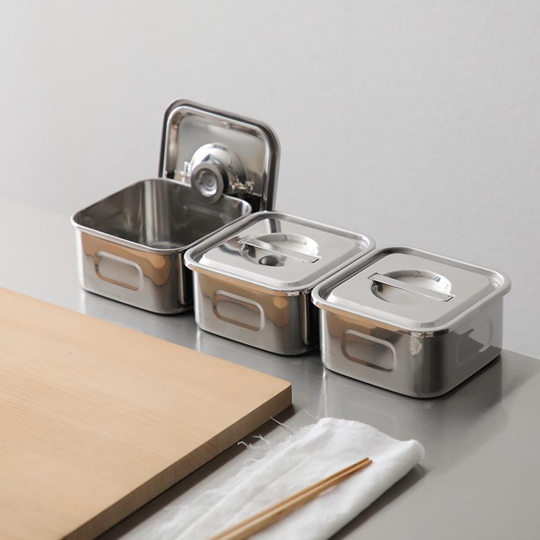 角・浅型キッチンポット ステンレスポット 10.5cm 0.5リットル