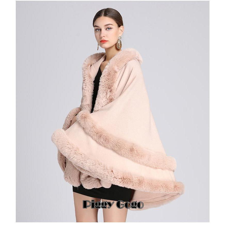 アウター フード付きポンチョ マント ボレロ ファーコート ファー 襟