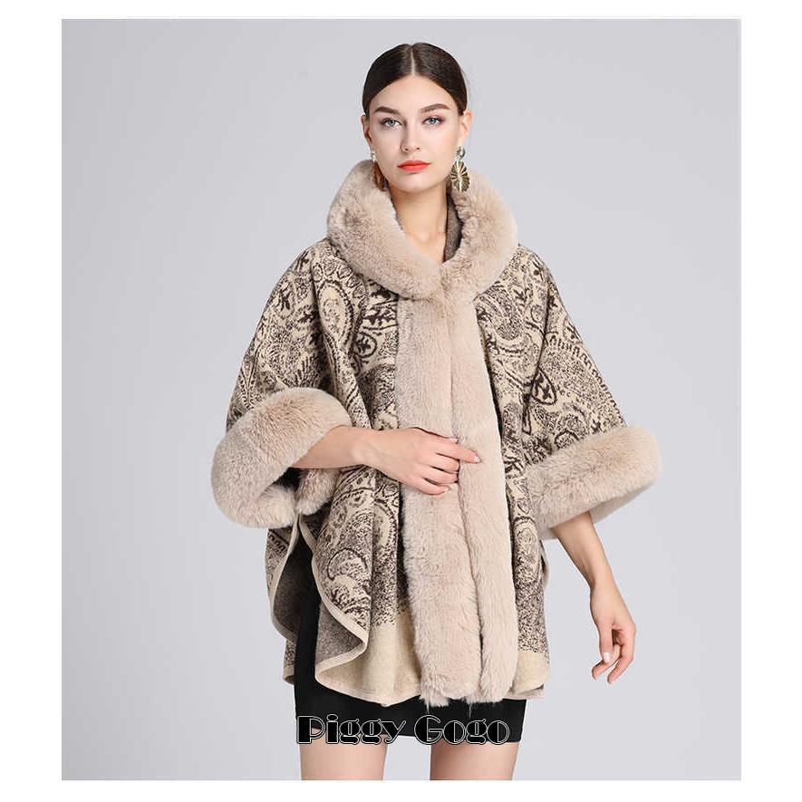 アウター レディース ポンチョ コート ファーコート ファー 襟ファー