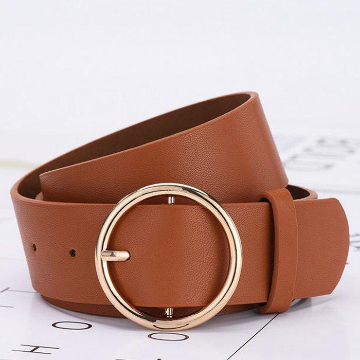 ベルト レディース ゴールドバックル 丸 黒 ブラック 茶 ブラウン 全2