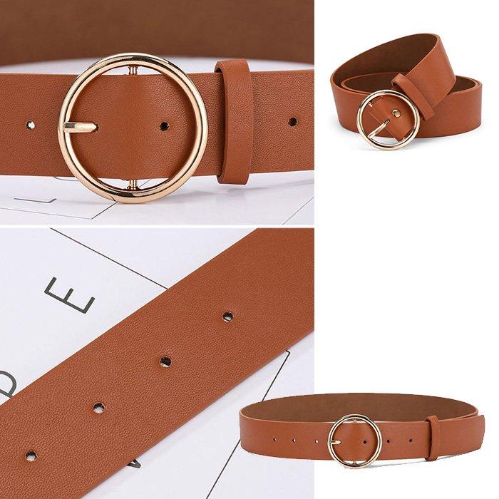 ベルト レディース ゴールドバックル 丸 黒 ブラック 茶 ブラウン 全2