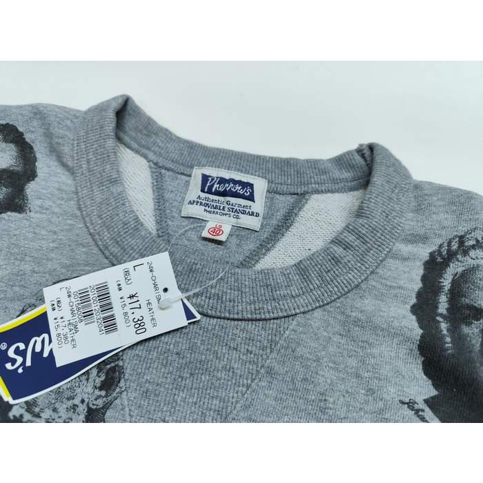 Pherrow's（フェローズ） トレーナー 肖像 総柄プリント 丸首 クルー