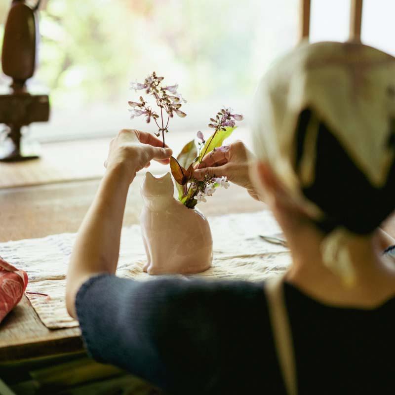 愛 編む 磁器猫 ひがし ちか zen to ゼント 白猫/桃猫/黒猫 花器 花瓶