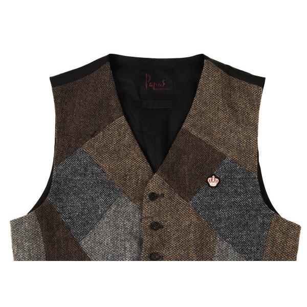 PAPAS（パパス） クレイジーツイード切替ベスト マルチ黒S 【メンズ