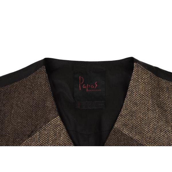 PAPAS（パパス） クレイジーツイード切替ベスト マルチ黒S 【メンズ