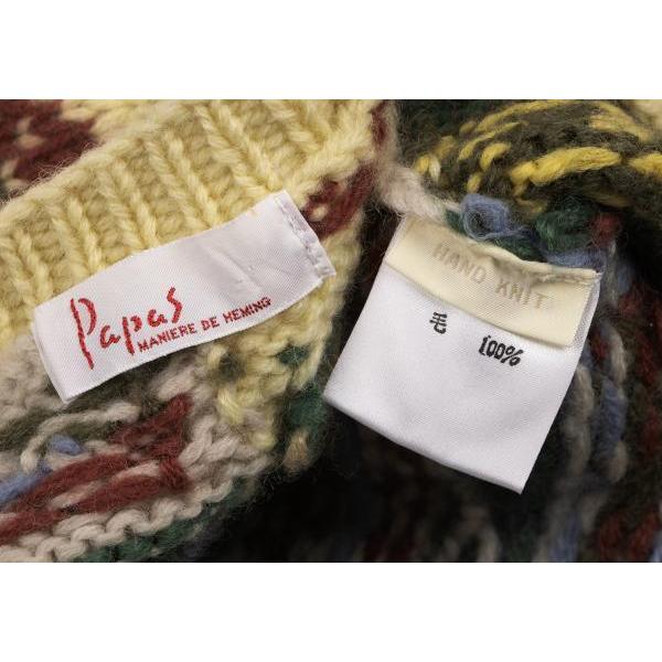 PAPAS（パパス） パッチワーク織りハンドニットセーター 黄マルチL位