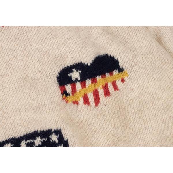 PAPAS（パパス） ウール星条旗織りニットセーター オフベージュ赤紺L位
