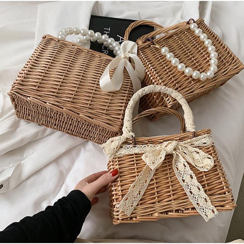 カゴバッグ ハンドバッグ バスケット パール ハンドル おしゃれ