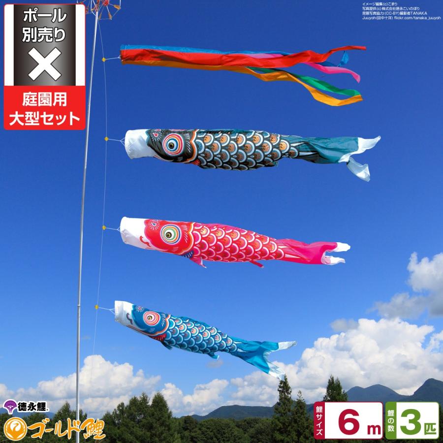 鯉のぼり 庭用 こいのぼり 徳永鯉のぼり ゴールド鯉 6m 6点セット 庭園