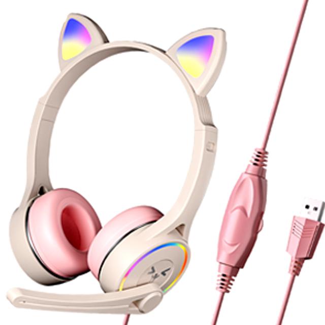7色に光るヘッドセット！高音質ゲーミングLED猫耳ヘッドフォン (PC