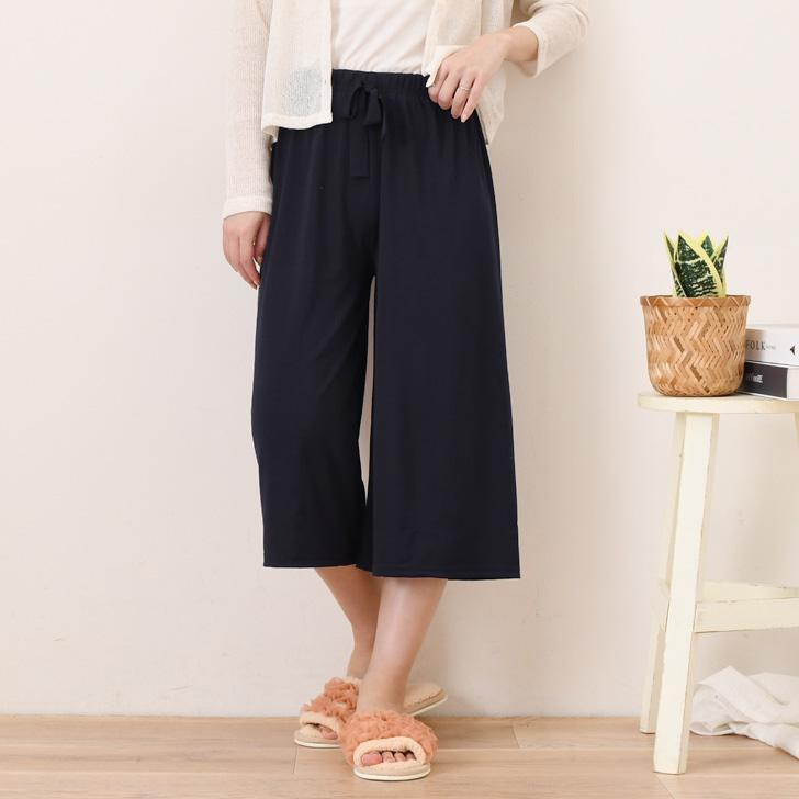 REAL STYLE ワイドパンツ レディース 夏 7分丈 接触冷感 薄手 ウエスト