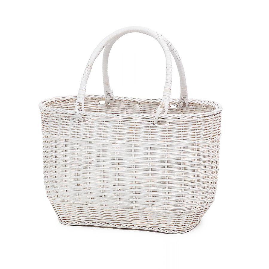 型番816WH 白い籐のかごバッグ ホワイトカゴ ピクニック ハンドメイド