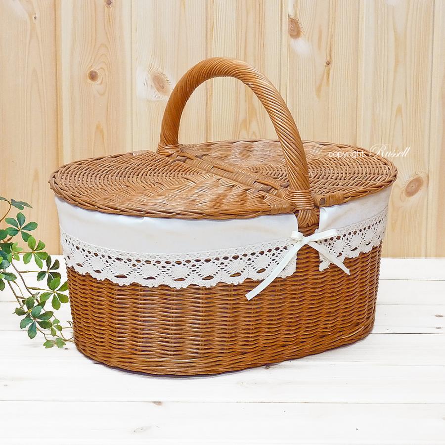 籐ピクニックバスケット かご バスケット ふた付き かわいい おしゃれ