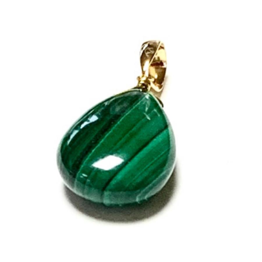 Rvaru】K18トップ マラカイト (M) 14×10mm ドロップ ペンダントトップ