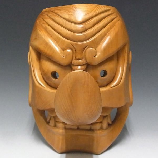 木彫り 大天狗のお面 壁掛け用 日本仏師作品 木曽桧 天狗面 : 仏像と