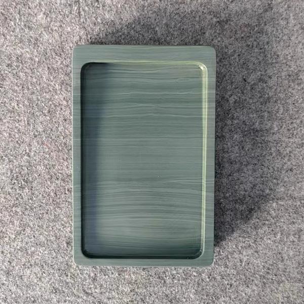 硯 松花江緑石硯 5吋 中国硯 木箱入り すずり 唐硯 書道用具 : 書道