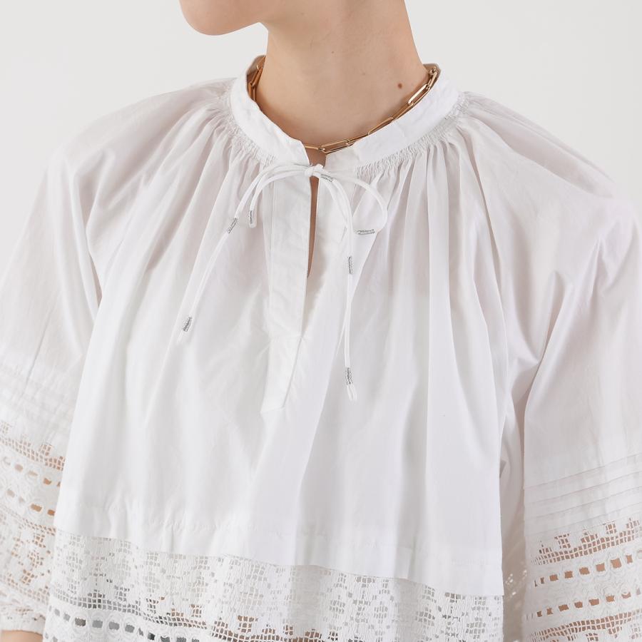 sara mallika（サラ マリカ） ブラウス Cotton Border Gather Lace Top
