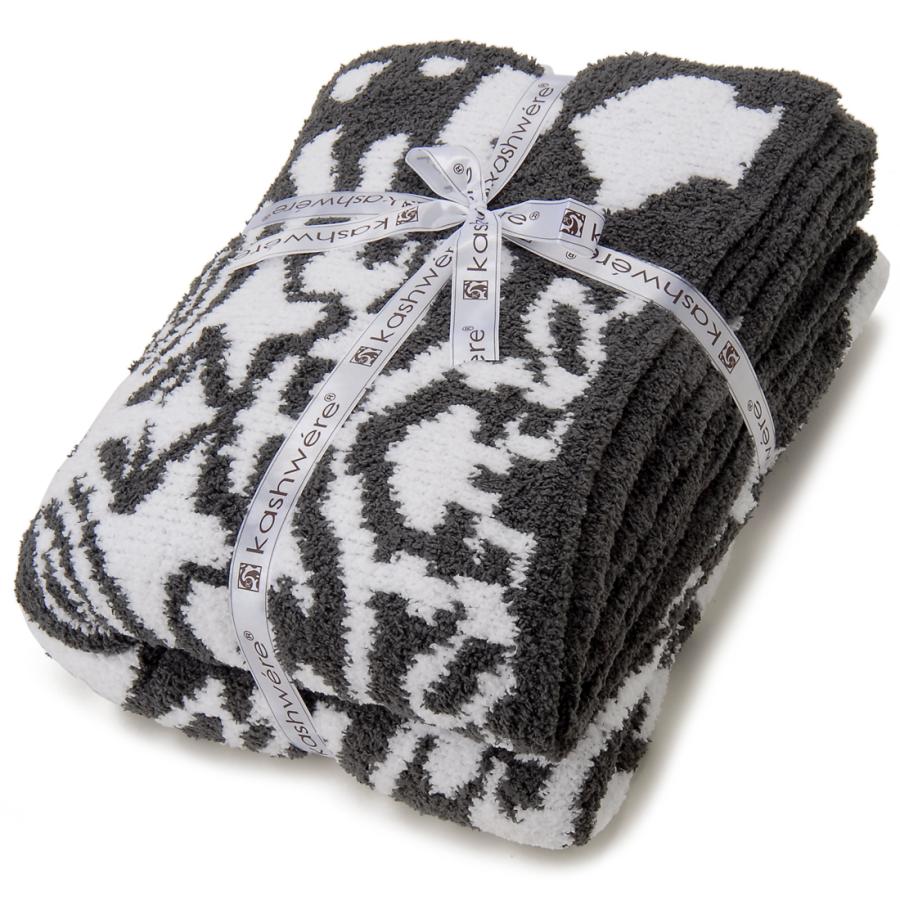 Kashwere（カシウエア） ブランケット ダマスク スレート×ホワイト