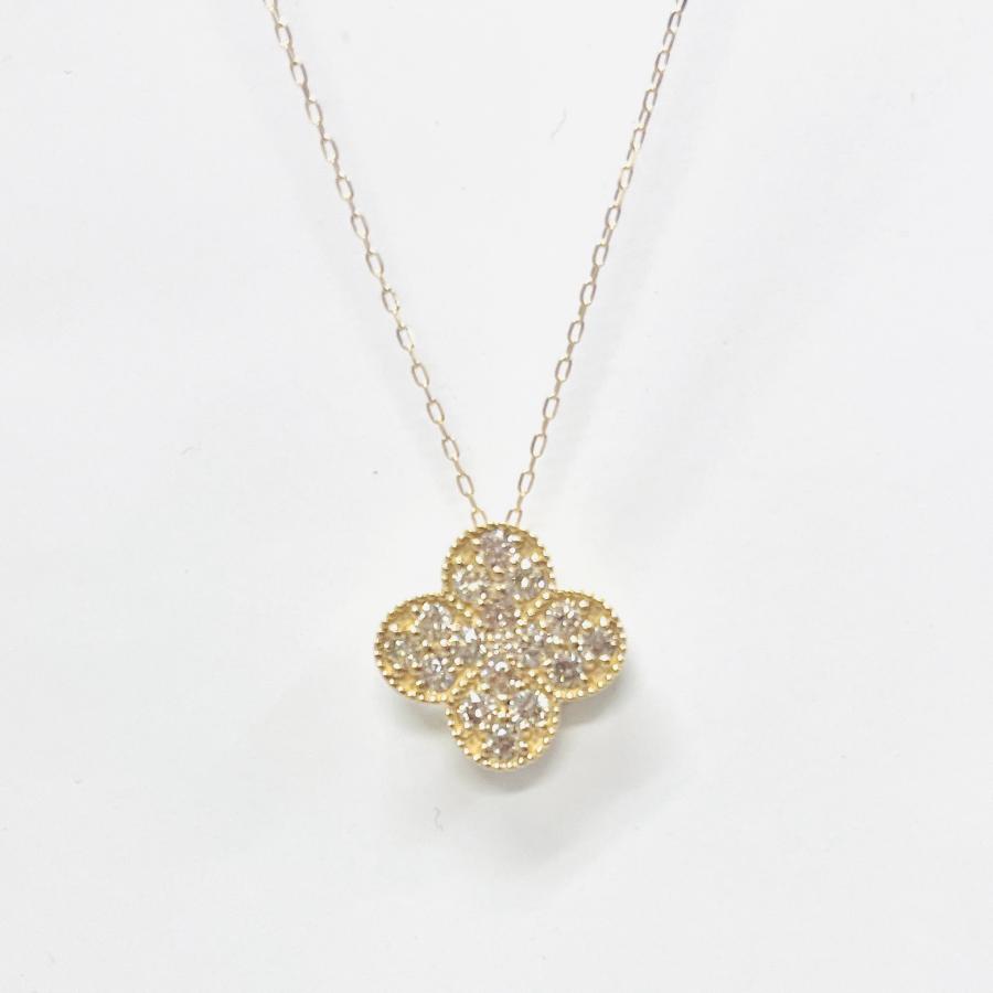 ネックレス 18金 ダイヤモンド 0.50ct クローバー 四つ葉 K18 YG