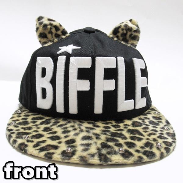 キャップ 帽子 BIFFLE ヒョウ柄 ベージュ グレー 猫耳 スタッズ