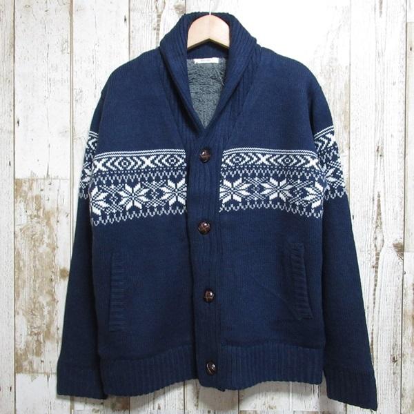 カーディガン カウチン 裏ボア ノルディック柄 ショールカラー